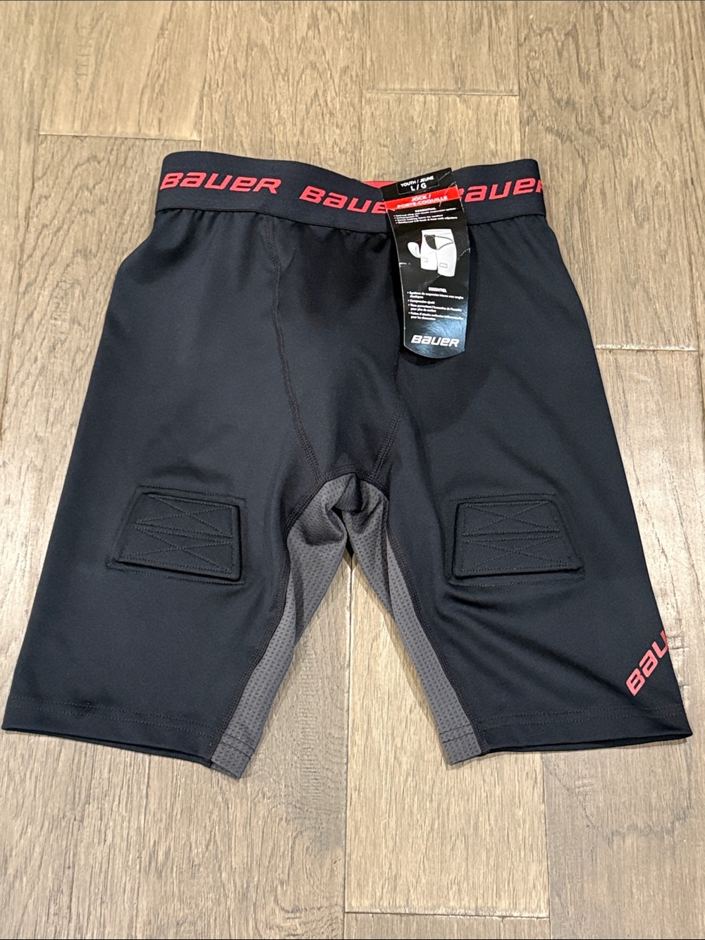 Youth Bauer Black Jock Compression Shorts, Large